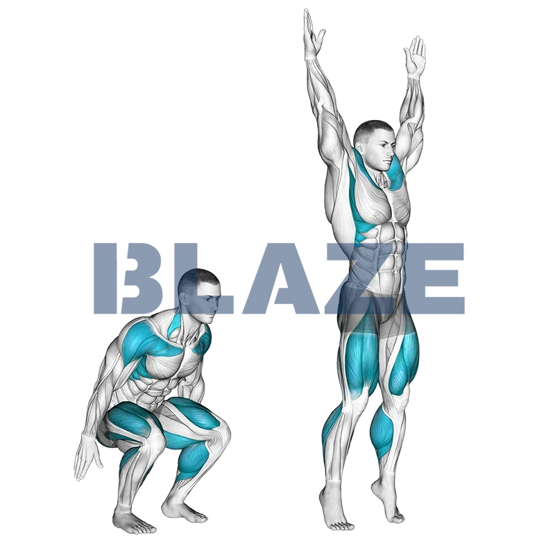 Przysiad plyometryczny z wyskokiem i sięganiem w górę