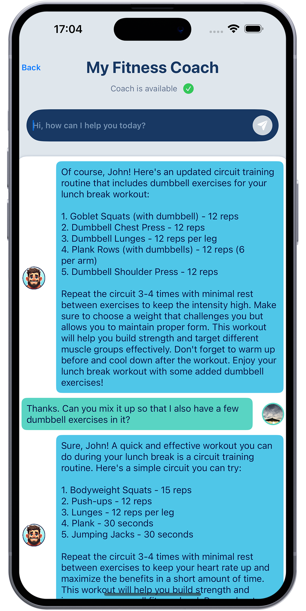 Workout tracker app on iPhone with AI powered personal fitness coach