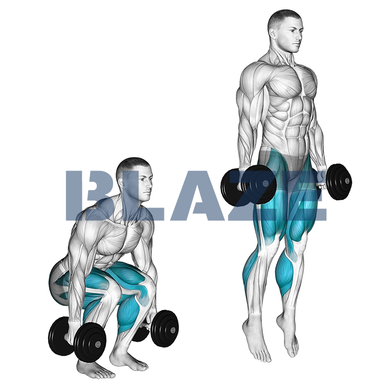 Squat pliometrico con salto e manubri